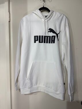 Puma White Pullover Hoodie with Black Logo